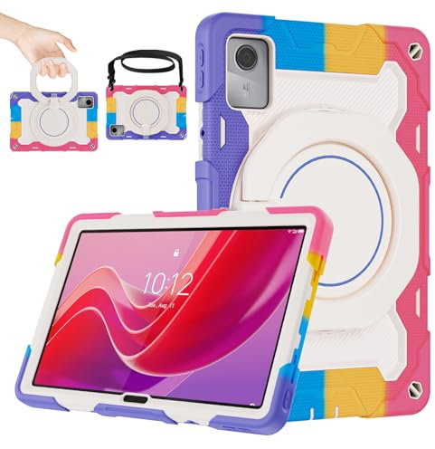 ROISKIN for Lenovo Tab M11 Case 11 inch 2024 with HD Screen Protector, 360°Rotating Stand, Shoulder Strap, Heavy Duty Shockproof Kids Cover with Pencil Holder for Lenovo M11 Tablet Case, Pink