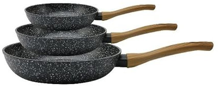 Royal Swiss Set de 3 Poeles 20cm; 24 cm, 28cm en revetement pierre noir, bon pour Induction