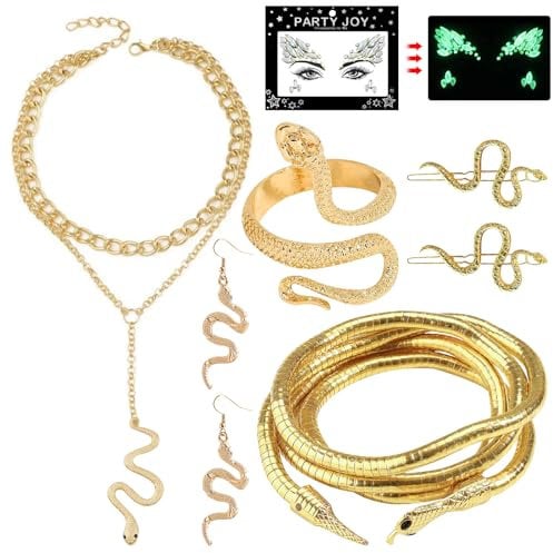 SPHERETRON 7 Stück Medu-Sa Kostüm Zubehör Schlangen Schmuck Medu-Sa Snake Necklace Karneval Kostüm Damen Schlangen Accessoires Für Karneval Maskerade Party Cosplay