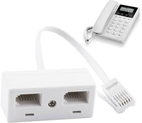 BT Telephone Splitters,2 Way UK Phone Sockets Splitter Adapter RJ11 Male Plug to 2 Female Socket Extender Double Phone Socket Converter for UK Landline Telephone Modem Cable FAX Phone Adapter White