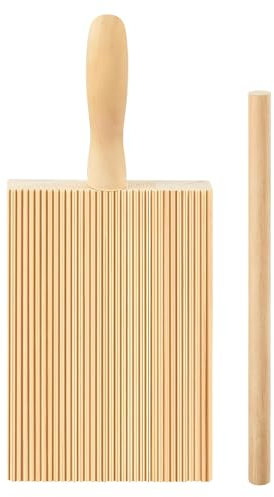 APOMOONS Tagliere per gnocchi, tagliere per pasta in legno con bastoncini in legno, accessori per pasta in legno di faggio, tagliere per maccheroni con manico, utensili per pasta per stampi