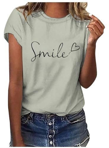 Italienische Mode Damen, Tshirt Damen Sommer Weiß Bedrucken T-Shirt - Rundhals Kurzarm Oberteile Baumwolle Casual Tee Shirts Teenager Mädchen Tunika Bluse Bunte Drucken Tops Sportshirt