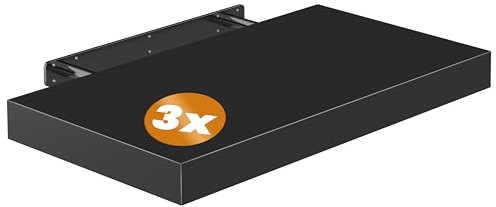 Casaria® 3X Wandregal Holz Schwarz Hängeregal mit Halterung 15kg Tragkraft Küche Wohnzimmer Flur Regal Schweberegal Bücherregal Holzregal Matt 50cm
