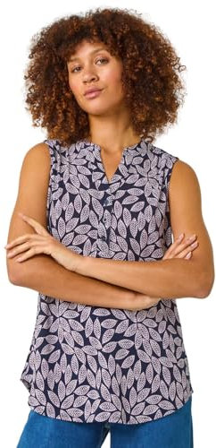 Roman Originals Sleeveless Shirt for Women UK Ladies Vest Tank Top Summer Smart Blouse Stretchy Jersey T-Shirt Casual Spring Holiday Party Beach Vacation Notch Neck - Mauve - Size 16