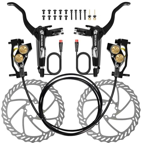 MTB Hydraulische Bremsen Set 2 Kolben/4 Kolben, Scheibenbremse Fahrrad Set Vorne Und Hinten, Bicycle Hydraulikbremsen mit 160mm/180mm bremsscheiben, 610nm Trockenbremskraft für Mountainbike E-Bike