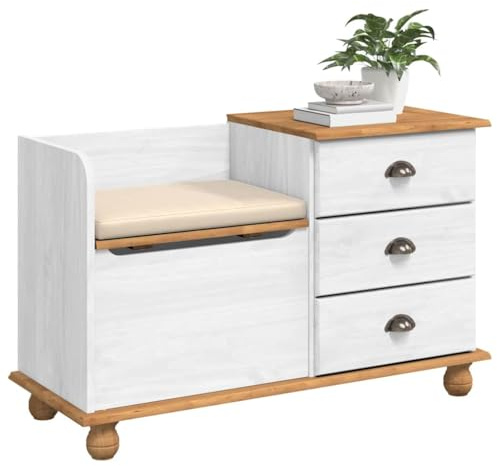 vidaXL Sitzbank mit Stauraum mit Speicher ASKIM Weiß 100 x 39 x 62 cm | Riesiger Stauraum, um deinen Eingang ordentlich zu halten Verstau deine Schuhe,