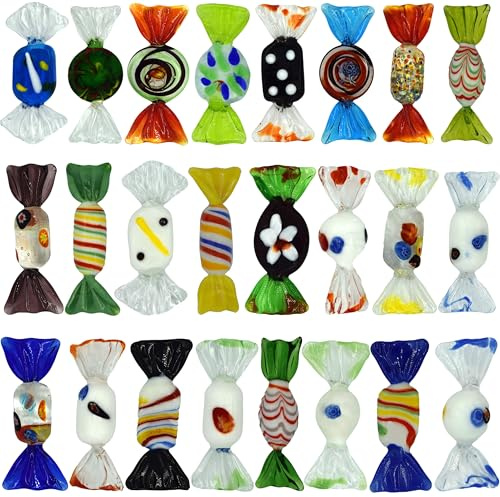 Yeskyltd 24 pezzi di caramelle in vetro fatti a mano, decorazione vintage in vetro di Murano per casa, festa, matrimonio, albero di Natale, festival, decorazione 6 cm