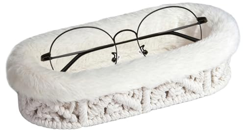 OPULANE Glasses Holder Stand, Anti-scratch Plush Lined Eyeglass Holder Stand, Oval Eye-glass Storage Organizer Case for Nightstand, Office Desk, Table, Beige