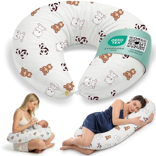 Flowen Coussin de Grossesse et Allaitement XXL Oreiller de Maternité pour Femmes Enceintes et Bébé Coussin Multifonctionnel avec Taie en 100% Coton pour Dormir sur Le Côté et l'activité du Tummy Time