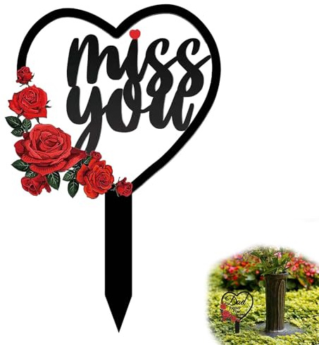 decorazione tomba cuore metallo 1 pezzo 30x18 cm resistente per esterno con scritta Miss You e soffione per cimitero giardino prato commemorazione