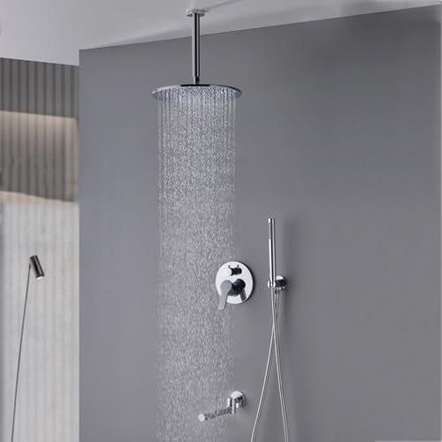 BiaoTeng Duschamaturenset Regendusche Unterputz Duschsystem Decke Einhebelmischer Warm und Kalt Messing Duschkopf Set Chrom