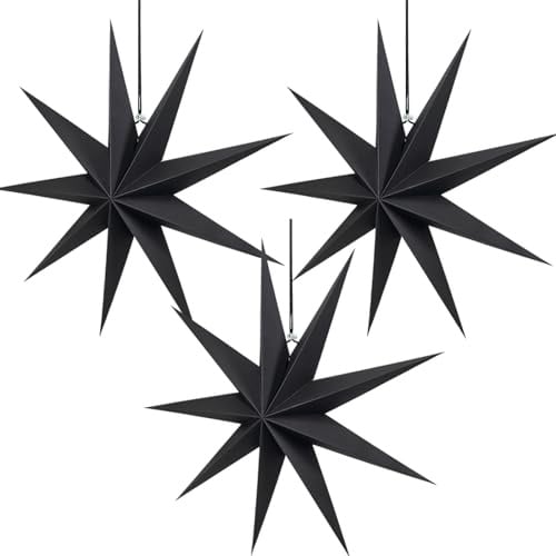 Konoz Papiersterne Weihnachten 3 Stück Faltsterne Neuneck, Papiersterne zum Zufhängen, Weihnachtsdeko, Weihnachtsstern Papier Stern Dekoration (Schwarz)