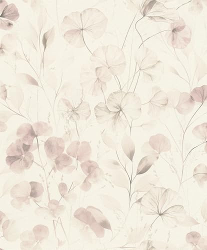 Rasch Tapete Blätter & Zweige Farm Living - Florale Vliestapete Pflanzen in Weiß Creme Rosa für ein romantisches Wohnambiente - Robust und Abwaschbar - 10,05 m x 0,53 m
