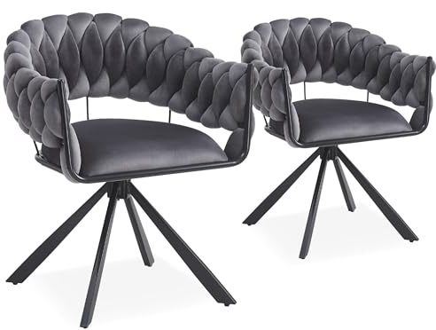SEEDWAVE Esszimmerstühle Drehbar 2er Set, Moderner Samt Drehstuhl Küchenstühle mit Gepolsterter Rückenlehne, Metallgestell mit Höhenverstellbaren Fußpolstern, Belastbar bis 150 kg (Grau)