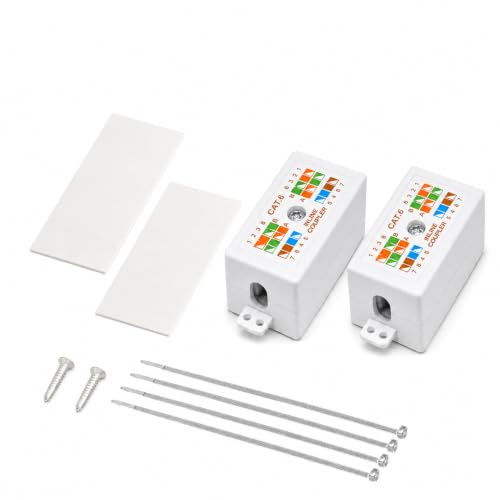 2 Pack CAT6 Junction Box, RJ45 Inline Punchdown Coupler, Krone Joiner 1000 Mbps T568A T568B, for CAT6 CAT5E CAT5 Ethernet Network Cable Extension 23-26 AWG Home Office Server Room Network