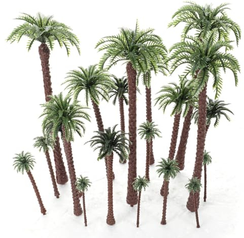 Modellino di palma, 20 palme in plastica, mini palme tropicali, in plastica, mini palme finte per torte, decorazione per torte, scenario paesaggistico