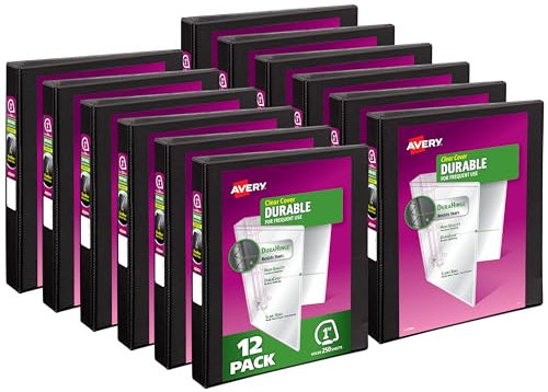 Avery Durable View 3 Ring Binder, 1 Inch Slant Rings, 12 Black Binders (17011)