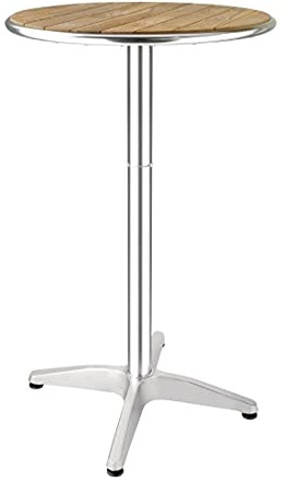 Bolero Ash Round Poseur Height Table, 600mm | Flat pack for easy self-assembly, featuring pre-treated wood and a sturdy alloy base suitable for indoor or outdoor use.