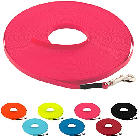 LENNIE Ultraleichte BioThane Schleppleine für Hunde bis 5kg, 5m lang, ohne Handschlaufe, Neon-Pink, genäht, 9 mm