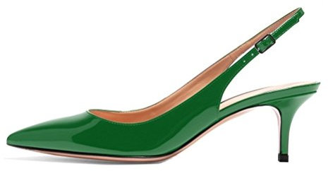 EDEFS Damen Slingback Pumps 6.5CM Mid-Heels Schuhe Spitze Zehe Lack Grun Größe EU35