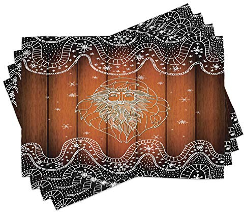 ABAKUHAUS Navidad Salvamantel Set de 4 Unidades, Esquema de diseño de Santa, Material Lavable Estampado Decoración de Mesa Cocina, Cafe Blanco