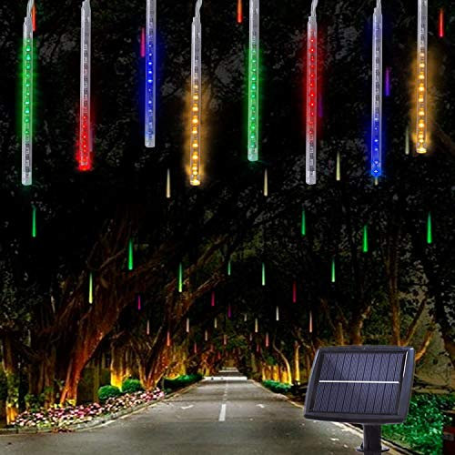 KEEDA Solar Meteorschauer Regen Lichter, 30cm 10 Tube 360LED Wasserdichte Schneefall Weihnachten Beleuchtung Lichterketten für Außen/Garten/Hochzeit/Baum Dekoration (Multi)
