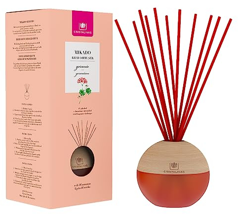 CRISTALINAS Ambientador Mikado Esfera Premium Sin Alcohol. Duración +16 semanas. 180 ml. Aroma Geranio