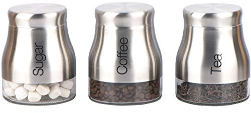 Gr8 Home SET OF 3 KITCHEN STORAGE CANISTERS TEA COFFEE SUGAR JARS POTS CONTAINERS CADDY SET (SILVER)