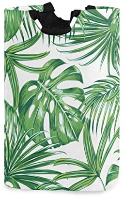 Mnsruu Tropical Leaf Palm Monstera Leaf Floral Laundry Basket Hamper Large Storage Bin with Handles for Gift Baskets, Bedroom, Clothes