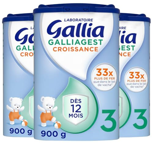 Laboratoire Gallia - Galliagest Croissance 3ème âge - Lait en Poudre pour Bébé - Dès 12 Mois - 78 Biberons - Lot de 3x900g