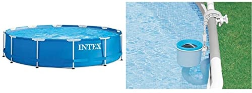 Intex 28210 Piscina Frame I.1, 366 x 76 cm, Multicolore & 28000 Deluxe Skimmer per Pompe Filtro da 3.028 l/h, Grigio/Blu, 20.96 x 33.02 x 24.13 cm