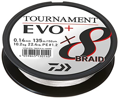 Daiwa Tournament x8 Braid EVO+ 0.10mm, 6.7kg/14.7Lbs, 2700m, Weiss, Geflochtene Angelschnur, 12763-310
