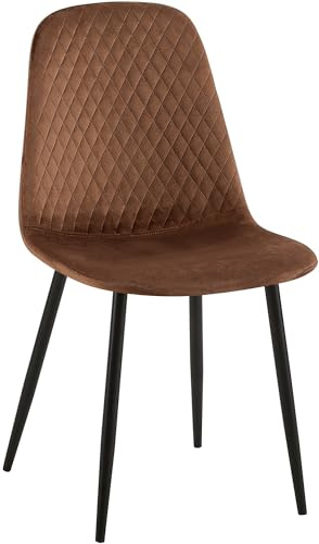 CLP Esszimmerstuhl Giverny gepolstert Samt, Stoffstuhl mit Ziernähten und Bodenschonern, Sessel belastbar bis 150 kg, Farbe:braun, Material:Samt