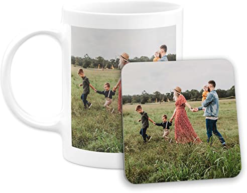 Hippowarehouse Personalised Photo Coaster Mug Gift Set Pack of 2 Coasters 10oz Valentines Christmas New Home Gift Wedding Present Anniversary Kitchenware Mothers Fathers Day