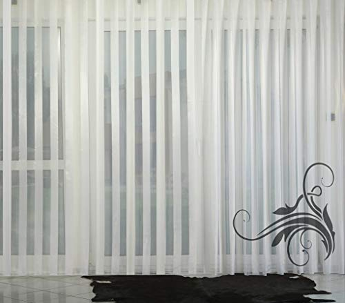 EASYHomefashion Hochwertige Fertiggardine Voile Store Deko Schal mit Faltenband Bleiband Streifenvoile CLASSIK 100 x 600 cm (HöhexBreite)