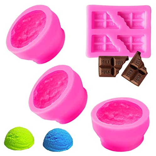 Lot de 3 moules en silicone pour crème glacée 3D pour la fabrication de cire, bougies, savons, gâteaux, moules en forme de boule de TuNan + 1 moule à chocolat pour décoration d'anniversaire de mariage