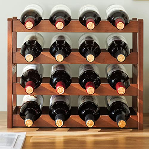 Tinyuet Porte-Bouteille en Bambou Naturel 4 Étages - Casier à Vin 16 Trous pour Cave/Cuisine, Range Bouteilles Écologique pour Cave/Cuisine - Étagère à Vin Stable et Design - 43x23x38cm