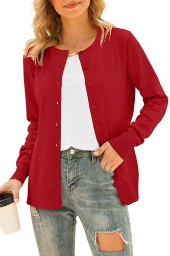 DEARCASE Donna Manica Lunga Aperta Davanti A Maglia Cardigan Button R Round Neck Maglione Leggero A Colori Solidi Jumper