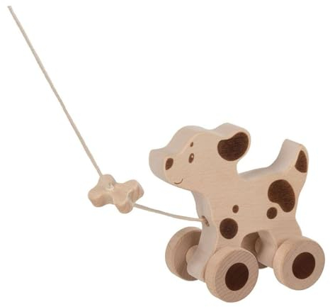 goki 54863 Ziehtier Hund aus Holz, Nachzieh-Spielzeug mit Tiermotiv, Lernspielzeug inklusive Schnur, Babyspielzeug fördert Koordination und Motorik, Made IN Europe, 15cm x 7cm x 14cm, ab 1 Jahr