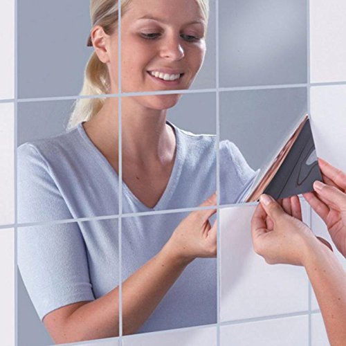 18Pcs Flexible Mirror Sheets Self-Adhesive Plastic Mirror Tiles Removable Acrylic Mirror Setting Wall Stickers for Home Living Room Bedroom Bathroom Decoration not Real Glass(5.9 * 5.9inch/15 * 15cm)