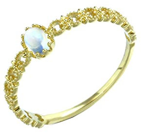 Ayoiow Ringe Damen Nickelfrei, Gold Ring 18K mit Oval Mondstein Ringe Weiß Hohle Blume Größe 58 (18.5)