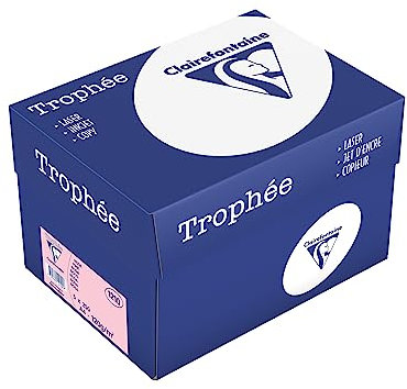 Clairefontaine 1210C - Karton mit 5 Ries Druckerpapier / Kopierpapier Trophee, intensive Farben, DIN A4, 120g, 250 Blatt x 5, Rosa, 1 Karton