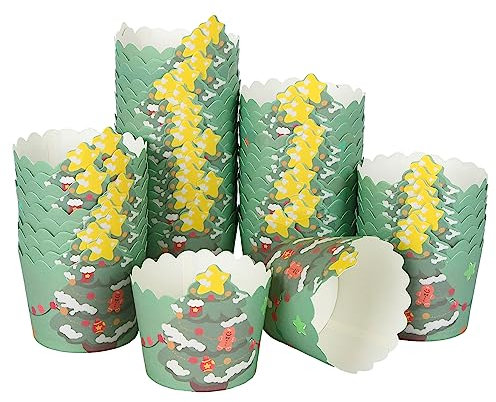 50 Stück Weihnachten Cupcake Liner, Papier Muffinförmchen, Muffinform Weihnachtsthema, Cupcake Wrapper Muffins Papierförmchen Backförmchen (Weihnachtsbaum)