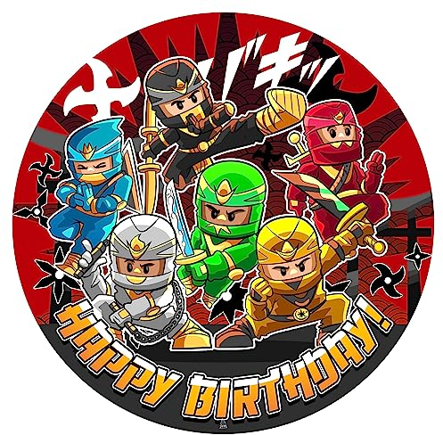 J&M DECO Décoration Gâteau Ninja - Décoration gâteau crème - Les Pétales pour Gâteau - Décorations Comestibles Rond 20 cm - Décoration Papier Comestible - Décoration Gâteau Anniversaire
