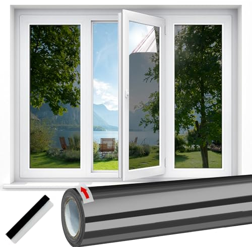 Vinilos Espejo para Ventanas Vinilo Espejo Unidireccional Privacidad Vinilos para Cristales Anti Sol 99% UV Aislante Termico Láminas Protección Solar Película para Ventana (PlataNegra, 30x200)
