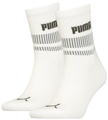 Zwei Paar Puma Herren Sport Freizeit Short Crew Socken aus recycelten Materialien in Weiß. weiß/grün Gr. 43/46
