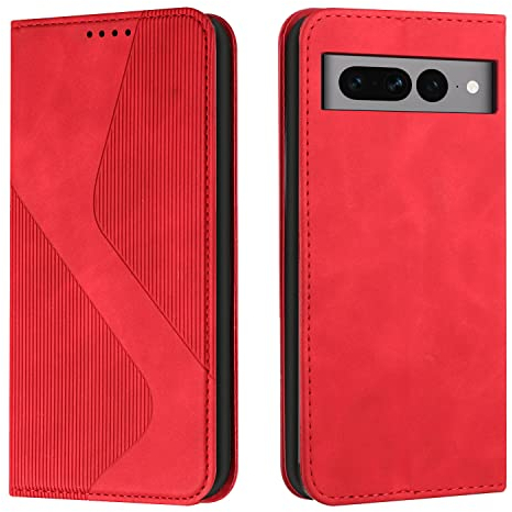 NEXCURIO Handy Hülle für Google Pixel 7 Pro 5G Handyhülle mit Kartenfäch Klapphülle Klappbar Schutzhülle Leder Flip Wallet Case Cover Tasche Handytasche Stoßfeste - Rot