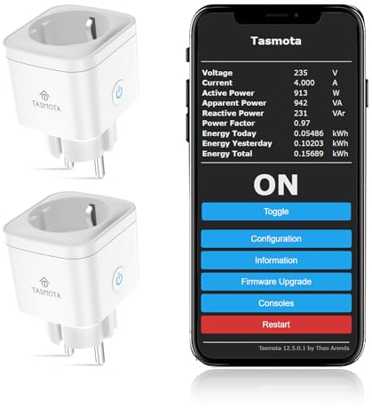 EIGHTREE Enchufe Tasmota, Enchufe Inteligente WiFi, Smart Home, ESP8685 con Home Assistant, MQTT, Domoticz, OpenHAB, ioBroker, 16A, solo 2,4GHz WLAN, 2PCs
