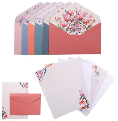36-teiliges Briefpapier-Set (24 Briefpapier + 12 Umschläge), Blumen-Briefpapier, Briefschreibsets, ausgefallene Umschläge, Schreibwaren für Liebesbriefe, Party-Einladungen, Einladungen,
