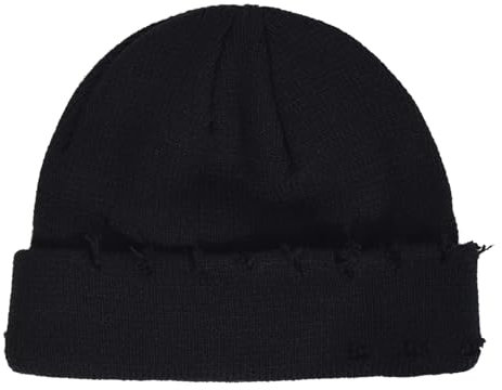 HeiDmai Unisex Ripped Knitted Beanie Hat Fashion Hip-Hop Skull Caps Winter Slouchy Hat, Schwarz, Einheitsgr��e